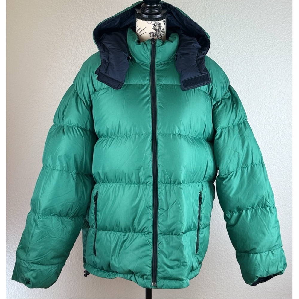 Lands End Women’s Reversible Goose Down Puffer Winter Coat Green/Black, size XL